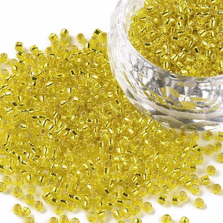 Yellow 11/0 Grade A Round Transparent Glass Seed Beads X-SEED-Q007-F35-1