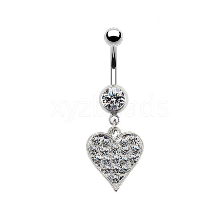 316L Surgical Stainless Steel Clear Cubic Zirconia Dangle Belly Button Rings WG93CBC-03-1