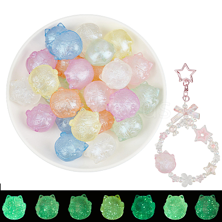 28Pcs 7 Colors Luminous Acrylic Beads OACR-PA0002-07-1