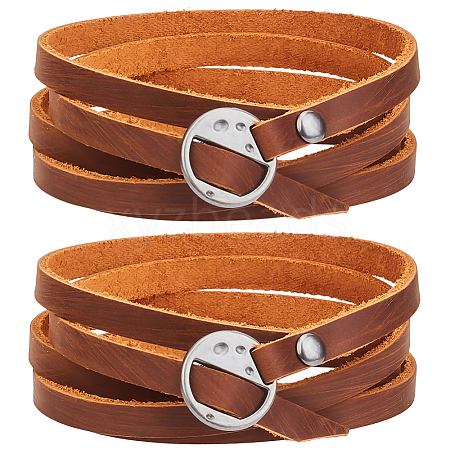 2Pcs Cowhide Cord Wrap Bracelets for Men Women BJEW-GF0001-38-1