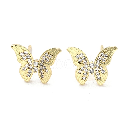 Rack Plating Brass Micro Pave Clear Cubic Zirconia Stud Earrings for Women EJEW-M260-13G-A-1