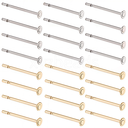 300Pcs 2 Colors 304 Stainless Steel Flat Round Blank Peg Stud Earring Findings STAS-SC0021-53-1