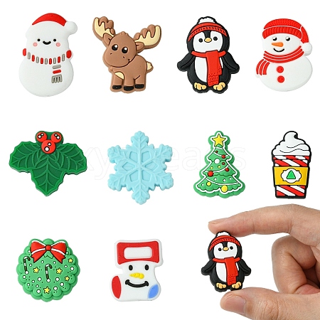 10Pcs 10 Styles Christmas Food Grade Eco-Friendly Silicone Focal Beads SIL-YW0001-30-1