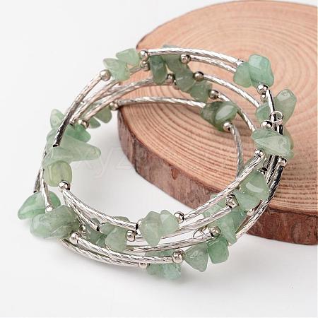 5-Loop Natural Green Aventurine Chip Beaded Wrap Bracelets BJEW-JB02245-1