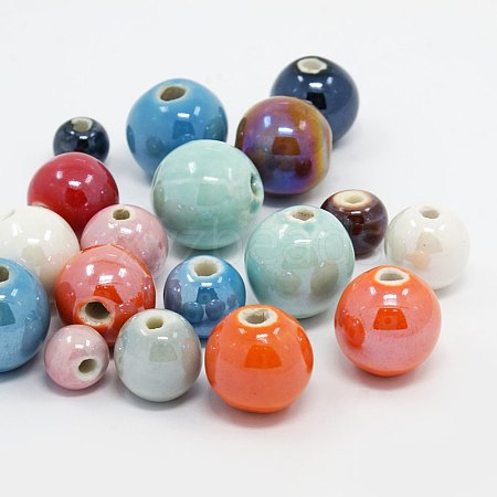 Mixed Pearlized Handmade Porcelain Round Ball Beads PORC-D001-8-16mm-M-1