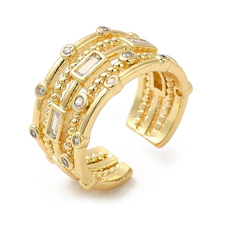 Rack Plating Real 18K Gold Plated Brass Rectangle Open Cuff Rings RJEW-B048-09G-1