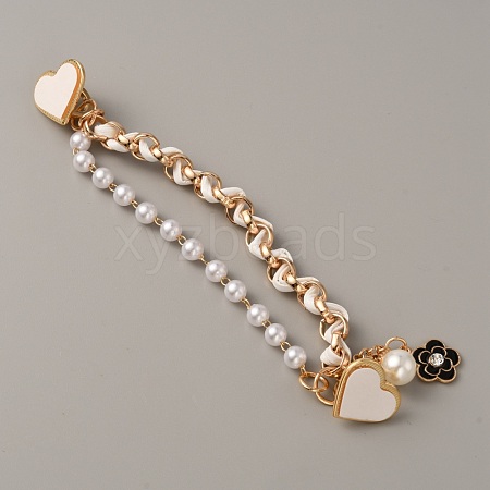 Pearl Plastic Beads Link Chain Phone Case Double Chain Strap AJEW-WH0041-62G-1