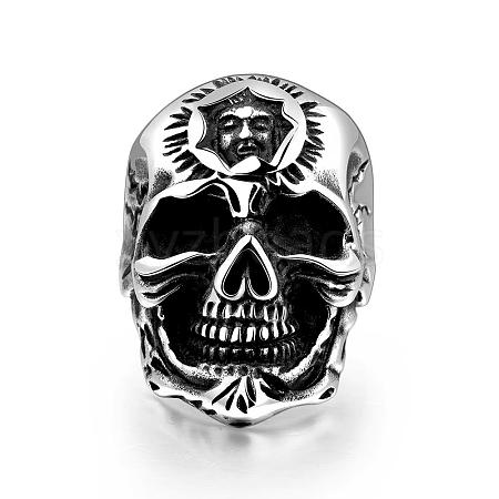 Punk Rock Style 316L Surgical Stainless Steel Skull Finger Rings for Men RJEW-BB01216-11AS-1