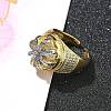 Brass Micro Pave Clear Cubic Zirconia Cuff Finger Rings for Women RJEW-B112-03GP-3