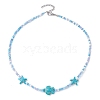 Synthetic Turquoise Starfish & Turtle & Seed Beaded Necklace for Women NJEW-JN04482-01-1