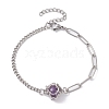Natural Gemstone Round Link Bracelet BJEW-JB10032-02-3
