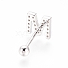 Rhodium Plated 925 Sterling Silver Micro Pave Clear Cubic Zirconia Letter Barbell Cartilage Earrings STER-I018-13P-M-2