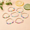 7Pcs 7 Style Star & Smiling Face & Flower Polymer Clay Stretch Bracelets Set with Glass Pearl Beaded BJEW-JB08786-2