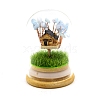 Natural Aquamarine Chips Tree and Mini House in Dome Glass Bell Jars with Wood Base Display Decorations PW-WG927DE-05-1