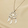 Non-Tarnish Woven Net/Web with Feather 304 Stainless Steel Boho Pendant Necklaces for Women NJEW-G087-04P-1