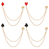 4Pcs 4 Styles Playing Card Alloy Rhinestone Lapel Pin Backs AJEW-FH0007-70-1