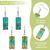 2 Pairs 2 Colors Glass Rectangle with Leaf Dangle Earring EJEW-FI0001-16-2