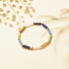 Natural Mixed Gemstone Curved Tube Chunky Stretch Bracelet with Brass Heart BJEW-JB08127-2