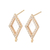 Brass Micro Pave Clear Cubic Zirconia Rhombus Stud Earring Findings KK-Z133-02G-03-1