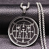 201 Stainless Steel Black Enamel Flat Round Sigil Pendant Necklaces LS-NJEW-H065-03P-1
