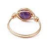 Round Natural Amethyst/Green Aventurine/Carnelian/Rose Quartz/Tiger Eye/Lapis Lazuli Braided Finger Ring RJEW-JR00743-02-5