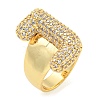 Brass Micro Pave Clear Cubic Zirconia Letter Open Cuff Ring for Women RJEW-M173-01G-J-1