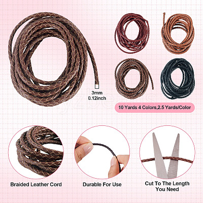 10 Yards 4 Colors Braided Leather Cord WL-TA0001-03-1