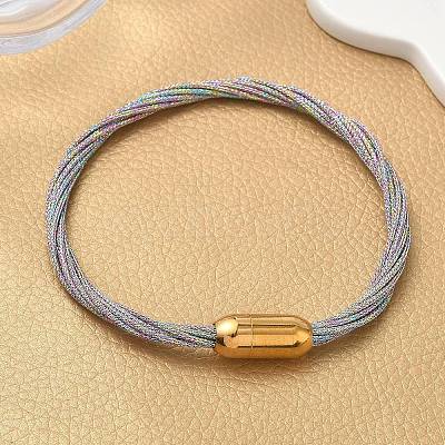 304 Stainless Steel with Polyester Metallic Cord Bracelets for Women BJEW-Z145-01G-28-1