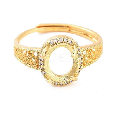 Rack Plating Oval Brass Micro Pave Cubic Zirconia Adjustable Ring Components KK-Q819-06G-1