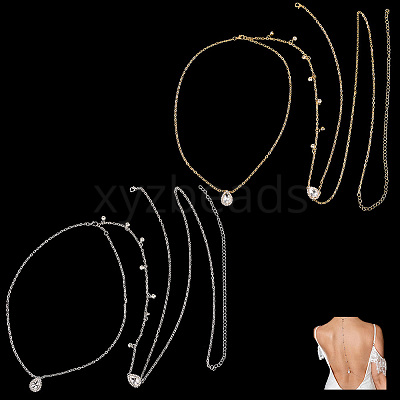 2Pcs 2 Colors Teardrop Alloy Clear Cubic Zirconia Tassel Sexy Body Chains AJEW-CY0001-26-1