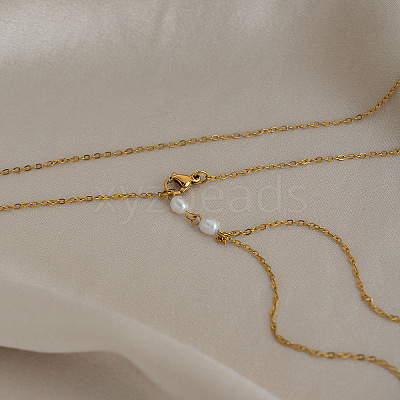 304 Stainless Steel and Natural Freshwater Pearl Tassel Y-shaped Lariat Necklaces for Women OF8673-1