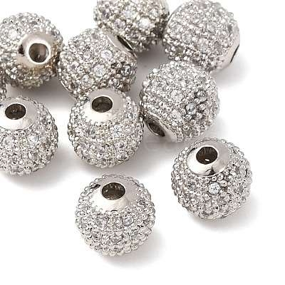 Round Brass Micro Pave Cubic Zirconia Beads X-ZIRC-N016-01P-8mm-1
