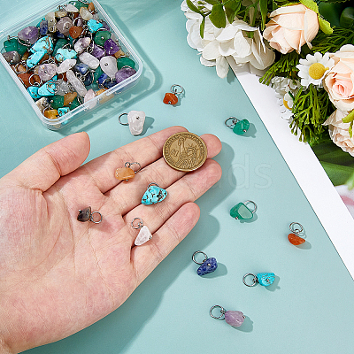 84Pcs 7 Colors Natural & Synthetic Mixed Stone Nuggets Pendants PALLOY-FH00144-1
