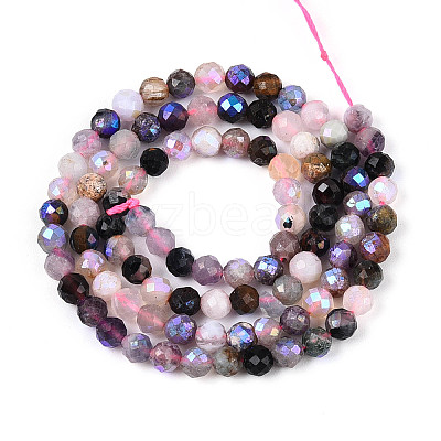 AB Color Plated Natural Garnet & Rose Quartz & Black Spinel & Amethyst & Quartz Crystal & Ice Obsidian Beads Strands G-T144-B07-07-1