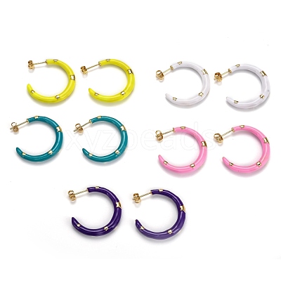 Brass Enamel Half Hoop Earrings EJEW-B004-03G-1