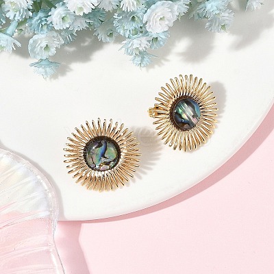 Paua Shell & Brass Stud Earrings for Women EJEW-JE07473-1