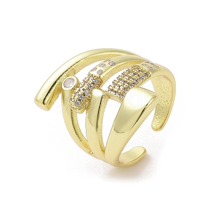 Brass Micro Pave Clear Cubic Zirconia Open Cuff Ring for Women RJEW-M165-03C-G-1