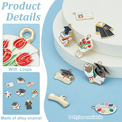 48Pcs 8 Styles Graduation Season Alloy Enamel Pendants ENAM-PH0002-85-1