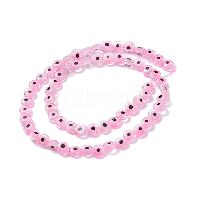 Handmade Evil Eye Lampwork Flat Round Bead Strands LAMP-L058-6mm-15-1