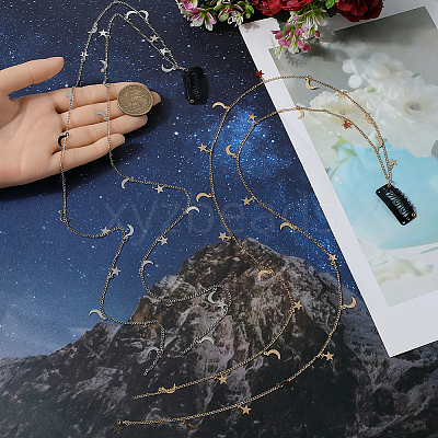 2Pcs 2 Colors Metal Hair Chain with Moon & Star Charms and Iron Hair Combs Clips OHAR-GF0001-35-1