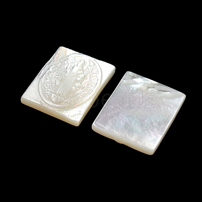 Carved Natural White Shell Cabochons SSHEL-N038-07-01-1
