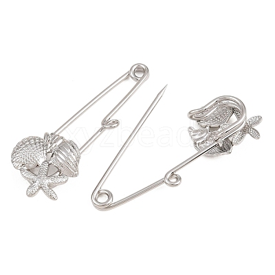 Starfish & Shell Shape & Conch 304 Stainless Steel Safety Pins Brooch Findings SA-CBA098D-16J-P01-1