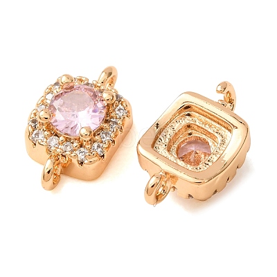 Brass Pave Pink Cubic Zirconia Connector Charms CU-CBAEC99-14G-1