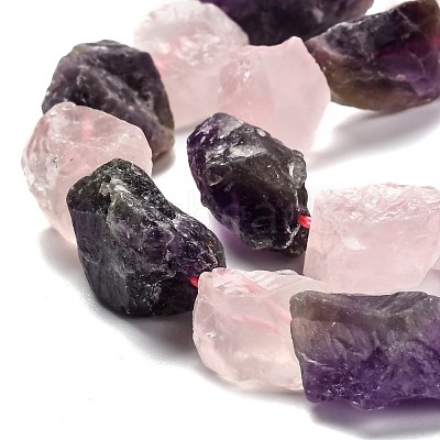 Rough Raw Natural Rose Quartz & Amethyst Beads Strands G-J388-04-1