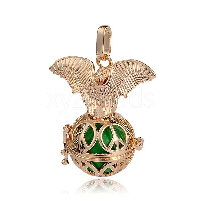 Golden Plated Brass Hollow Round Cage Pendants KK-J252-02G-1
