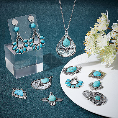 16Pcs 8 Styles Synthetic Turquoise Pendants FIND-SC0003-47-1
