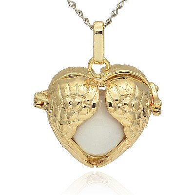 Golden Tone Brass Hollow Heart Cage Pendants KK-J241-06G-1