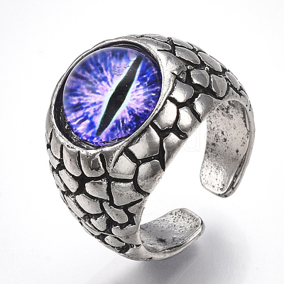 Alloy Glass Cuff Finger Rings RJEW-T006-04B-1