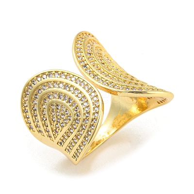 Brass Micro Pave Cubic Zirconia Open Cuff Ring RJEW-C033-04G-1