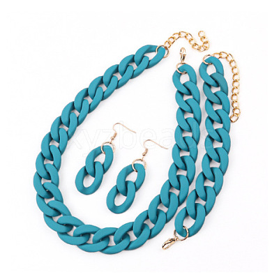 Acrylic Curb Chain Chain Necklaces & Dangle Earrings & Bracelets Sets FS-WGA399B-09-1